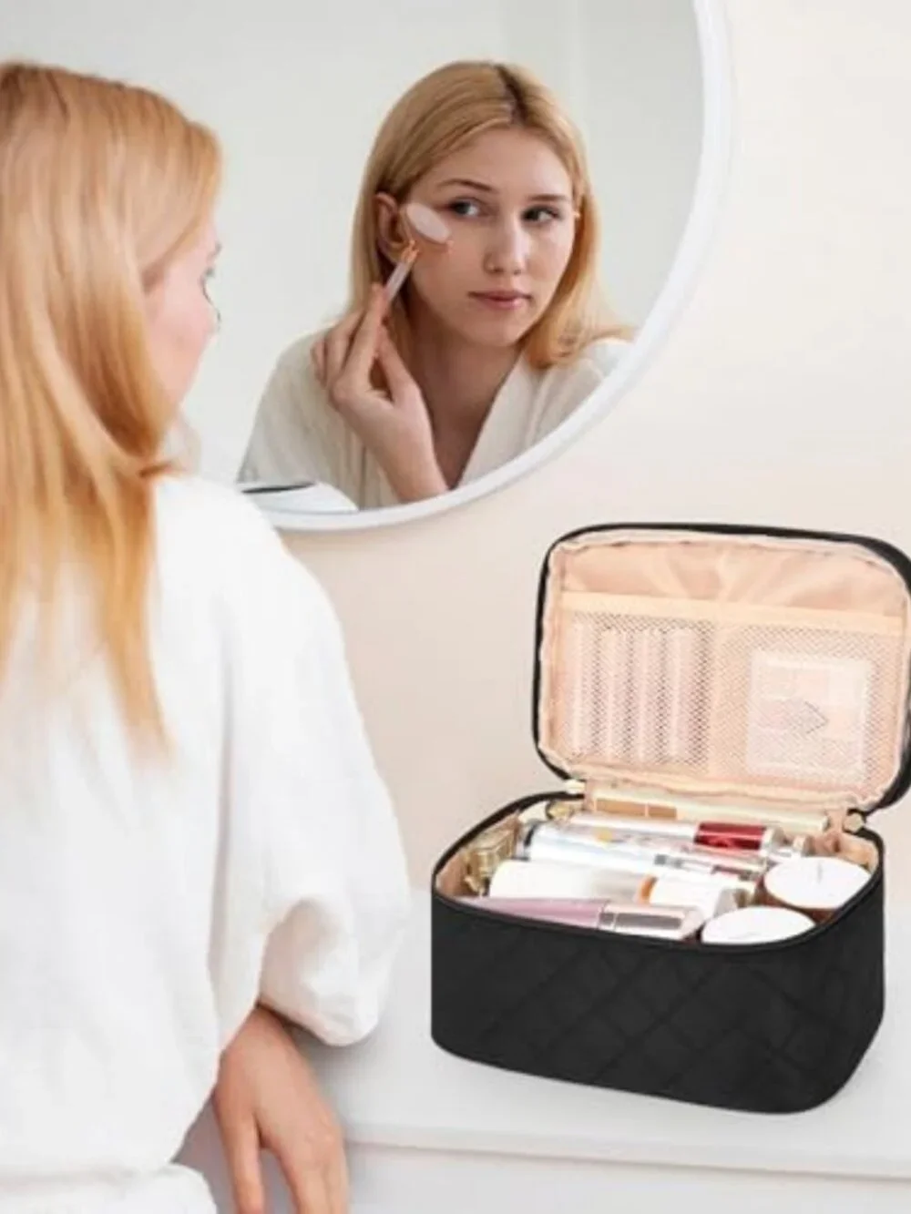 Spacious Travel Makeup Bag with Brush Holder, Organizer for Cosmetics